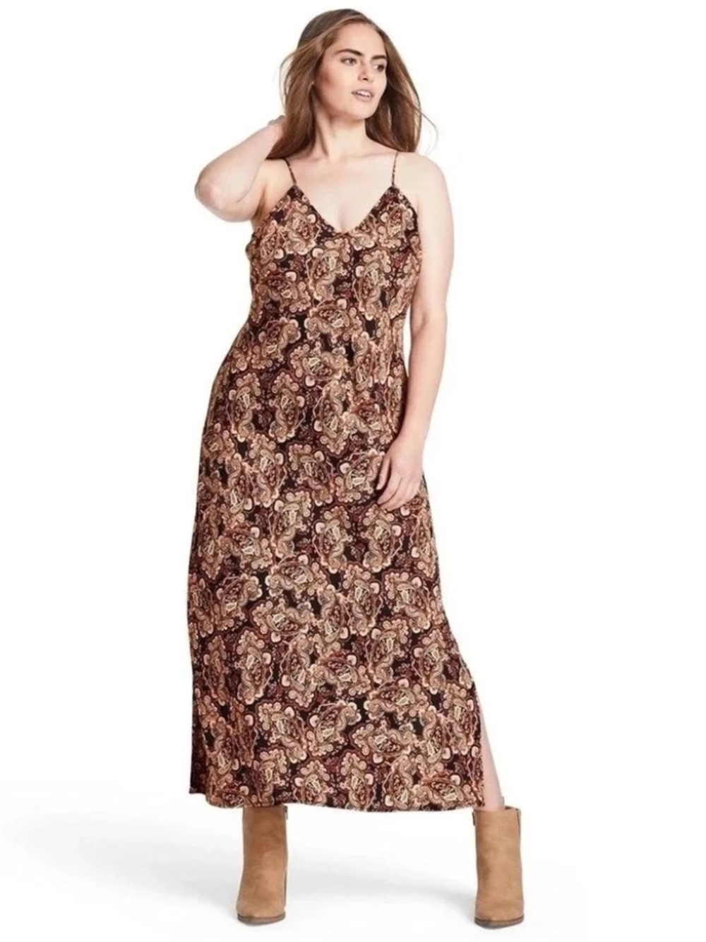 Nili Lotan x Target Paisley Print Maxi Slip Dress Brown Plus Size‎ 1X
